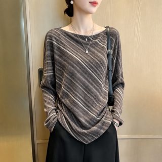 2026 가을 여성 마이야르 빈티지 스트라이프 긴팔 티셔츠 빅사이즈 루즈핏