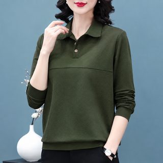 폴로 넥티녀 2026 가을 겨울 루즈핏 라지 티셔츠 한국판 백합 중년 엄마 여성