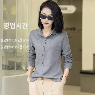 빅 사이즈 단색 셔츠 여성 긴 소매 심플한 기품 터틀넥 이너웨어 패션 트렌