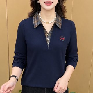 여성 페이크 투피스 폴로넥 터틀넥 긴팔 티셔츠 가을 엄마룩 캐주얼 상의