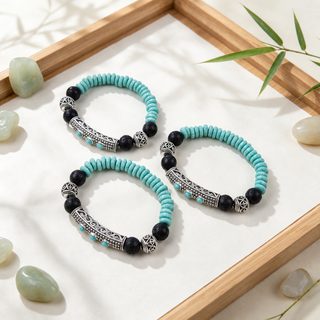 크로스보더 민족 풍화산석 탄력 팔찌 낡은 합금 디자인 보헤미안 빈티지 구슬 꼬치 손장식