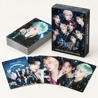 45张星星闪卡STRAYKIDS专辑总链闪卡明星照片卡双面LOMO卡片礼品