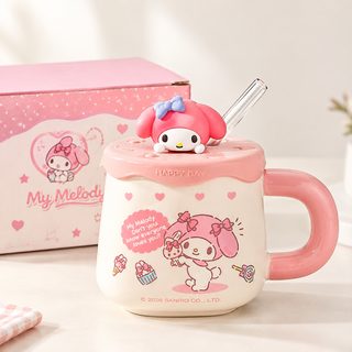 케이크 디자인 도자기 머그컵 뚜껑 빨대 손잡이 컵 400ml