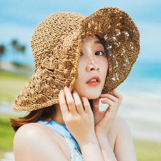 한국 모자 2017 여름 신상 수제 부채꼴 펀칭 대연모 여성 조모 야외 비치모