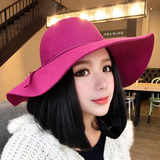 뉴 영륜 복고풍 특색 양모 모직 모직 여성 캐주얼 트렌드 백합 모자 챙이 큰