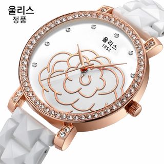 WLISTH 여성 세라믹 손목시계 30M 방수 큐빅 장식 아날로그 쿼츠 시계 S515