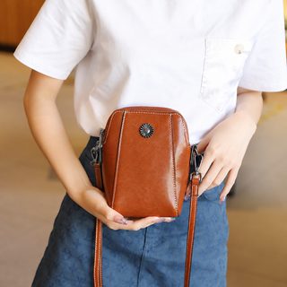 여성 천연 소가죽 미니 크로스백 휴대폰 수납 사각 데일리 숄더백