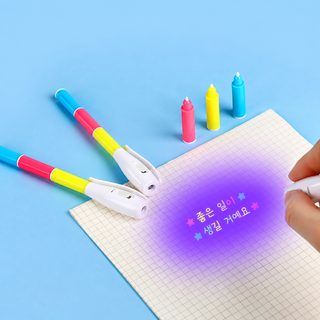 Rainbow 3색 일체형 UV 형광펜 자외선 반응 보이지 않는 잉크 마커펜