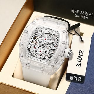 김시돈 투명 술통형 방수 펀칭 전자동 기계시계 남성 시계 패션 남성 시계
