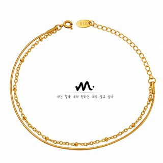 여성용 티타늄 스틸 더블 레이어 스네이크 체인 팔찌 18K 골드 도금 주얼리 E