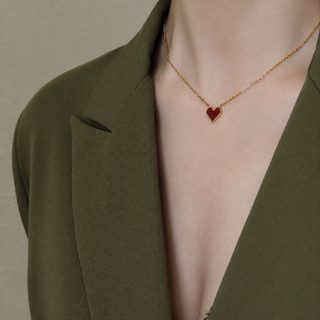 프랑스식 ins 경사스러운 바람 사랑의 쇄골 체인 티타늄 강철 목걸이 도금 18k 금복고 복숭아 심장 백합 액세서리 여자 액세서리