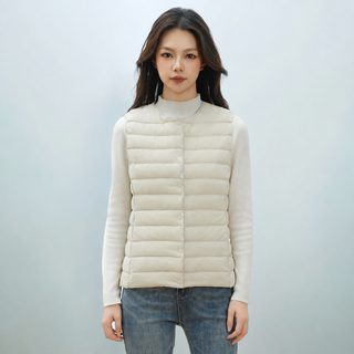 평호치 신녀식 신국표 90융 신형 여성복 라운드 V넥 경량 패딩 조끼 패딩 조