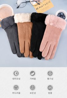 남녀 겨울 기모 방한 장갑 터치스크린 두꺼운 스웨이드 운전 자전거 장갑