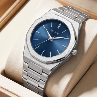 Bestwin 남성용 30M 방수 쿼츠 손목시계 41mm 스테인리스 스틸 밴드 패션 시계