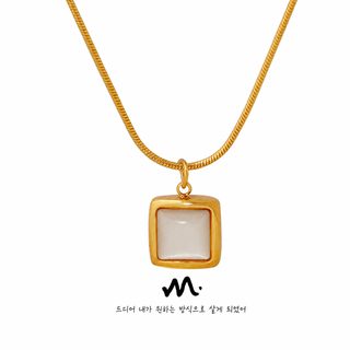 여성 사각 자개 펜던트 목걸이 티타늄 스틸 18K 골드 도금 뱀줄 체인 40+5cm
