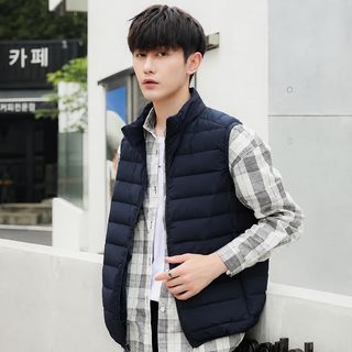 2024 패딩 조끼 남자 얇고 가벼운 패딩 조끼 캐주얼 민소매 짧은 칼라 가을