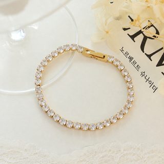 여성용 18K 금도금 티타늄강 지르콘 팔찌 17cm E032