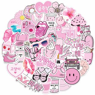 핑크 쁘띠 상큼 스티커 캐리어 기타 물컵 노트북 케이스 방수 PVC 스티커 50