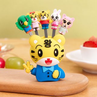 가정용 스테인리스 과일 포크 수납 케이스 세트 어린이 귀여운 호랑이 실리