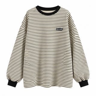 여성 스트라이프 루즈핏 라운드넥 긴팔 티셔츠 데일리 맨투맨