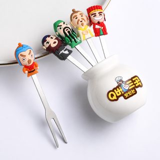 스테인리스 과일 포크 세트 도자기 수납통 포함 디저트 과일꽂이 포크