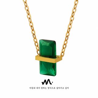 여성용 12컬러 마름모 크리스탈 펜던트 목걸이 티타늄 스틸 40+5cm 데일리 주