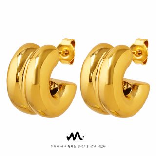 C형 여성 귀걸이 18K 골드 도금 티타늄 스틸 미니멀 빈티지 이어링