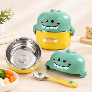 유아 스텐 이유식 보온그릇 물주입 분리형 600ml 빨대컵 300ml