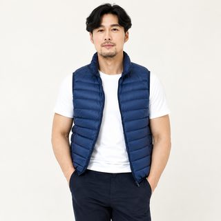 남성 경량 덕다운 패딩 조끼 겨울 보온 하이넥 집업 빅사이즈