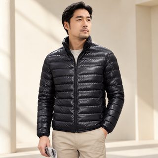 남성 경량 덕다운 패딩 점퍼 하이넥 후드 겨울 출퇴근 자켓
