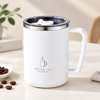 스테인리스 이중 머그컵 뚜껑 손잡이 사무실 커피잔