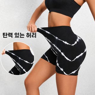 여성 하이웨스트 심리스 타이다이 요가 반바지 힙업 고탄력 러닝 헬스 레깅