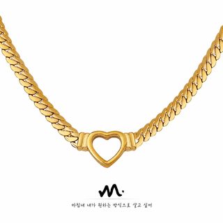 여성용 티타늄 스틸 쿠반 체인 하트 링 목걸이 18K 골드 도금 힙합 펑크 파티