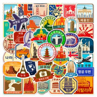 50장 빈티지 여행 낙서 스티커 손장부 지게대 상자 핸드폰 케이스 노트북 이