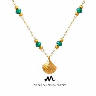 여성용 18K 골드 도금 티타늄 스틸 조개 펜던트 크리스탈 비즈 목걸이 팔찌