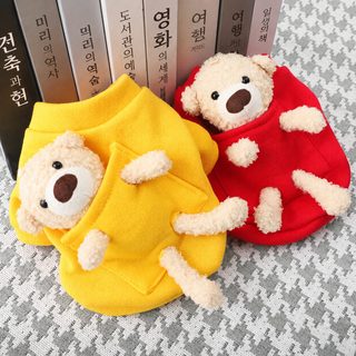 강아지 곰돌이 후드티 소형견 겨울 기모 보온 의류 테디 요크셔테리어 두발