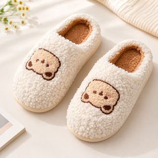남녀공용 겨울 곰돌이 털 실내화 미끄럼 방지 방한 슬리퍼