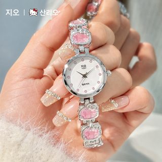 산리오 헬로키티 여성 쿼츠 손목시계 체인 팔찌형 카툰 패션 30M 방수 시계