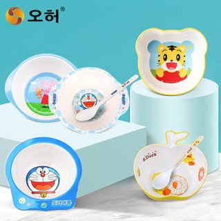 오화 멜라민 어린이 식기 귀여운 캐릭터 양손잡이 아기 이유식 그릇 뜨거움