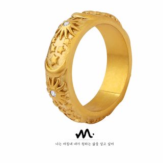 빈티지 디자인 궁중풍 상감 지르코늄 부조 태양 달 반지 티타늄 강철 도금 1