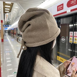 작게 보이게~ 가을/겨울 ins 단색 비니 여성 스트랩 빈티지 포두모 한국판 더