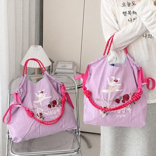 소규모 패션 발레 토끼 자수 친환경 포대 나일론 천 핸드백 어깨가방 대용
