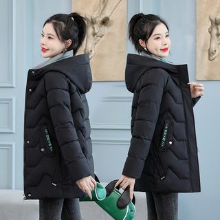 여성 겨울 후드 솜패딩 중장형 슬림핏 보온 외투
