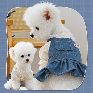 PETCIRCLE 강아지 고양이 데님 원피스 중소형견 꽃무늬 반려동물 멜빵 치마