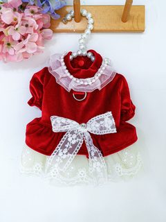PETCIRCLE 반려견 옷 고양이 옷 리본 레이스 벨벳 드레스 스커트