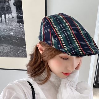 여성 여름 체크 오리챙 모자 레트로 화가모자 데일리 캐주얼