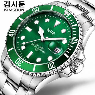 KIMSDUN 남성 다이버 손목시계 30M 방수 야광 날짜창 스테인리스 밴드 쿼츠 시