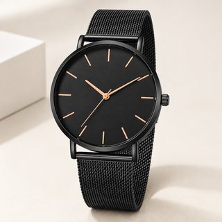 남성용 쿼츠 손목시계 40mm 슬림 메쉬 밴드 심플 캐주얼 패션 시계