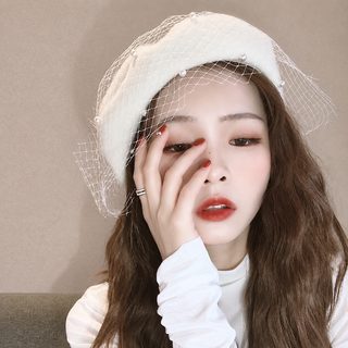 가을 겨울 양털은 진주 망사 베레모 자녀 영륜 복고 화가 모자 한국판 호박 꽃봉오리 모자 붐