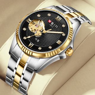 WLISTH 남성 오토매틱 기계식 손목시계 스테인리스 스틸 야광 방수 비즈니스